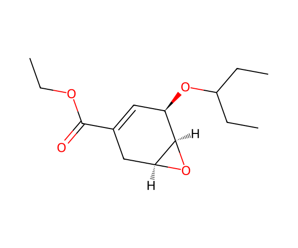 Ethyl (1S,5R,6S)-5-(pentan-3-yloxy)-7-oxabicyclo[4.1.0]hept-3-ene-3-carboxylate structure